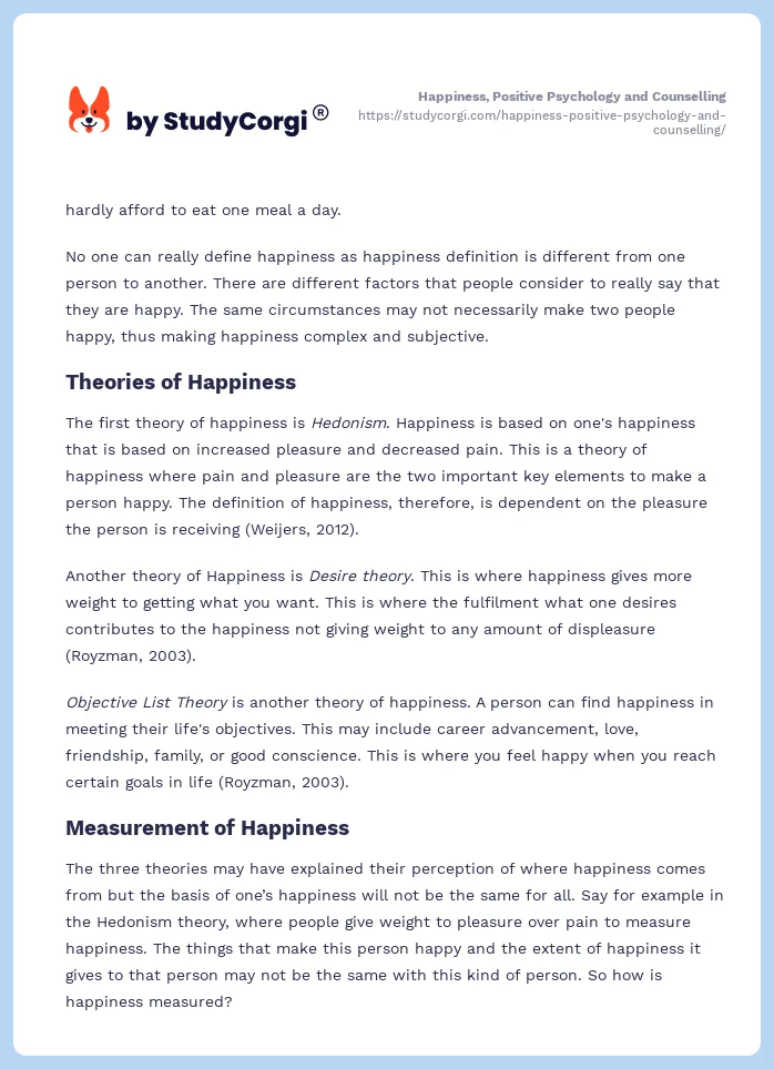 Happiness, Positive Psychology and Counselling. Page 2
