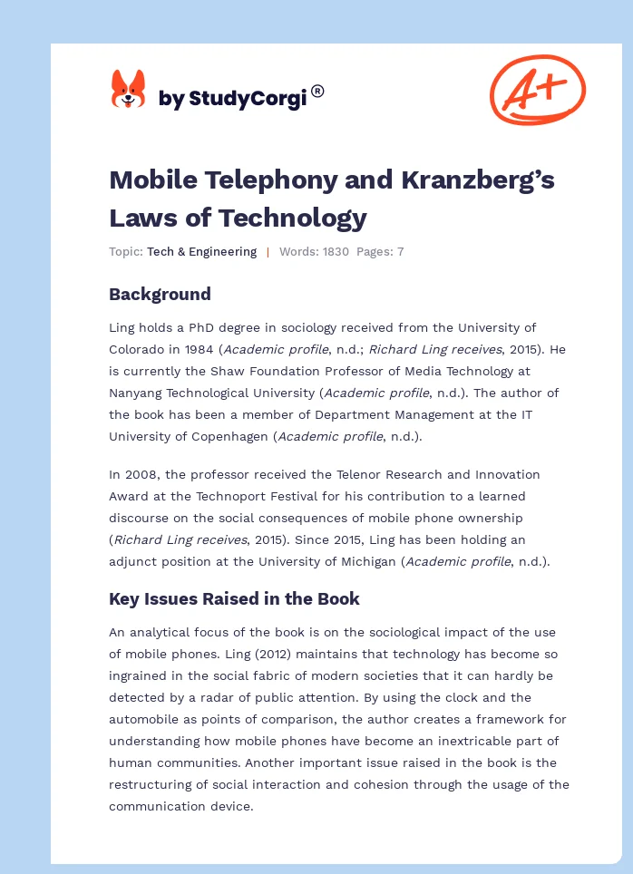 Mobile Telephony and Kranzberg’s Laws of Technology. Page 1
