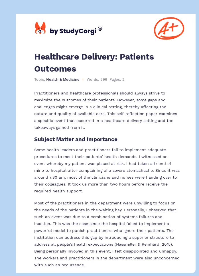 Healthcare Delivery: Patients Outcomes. Page 1