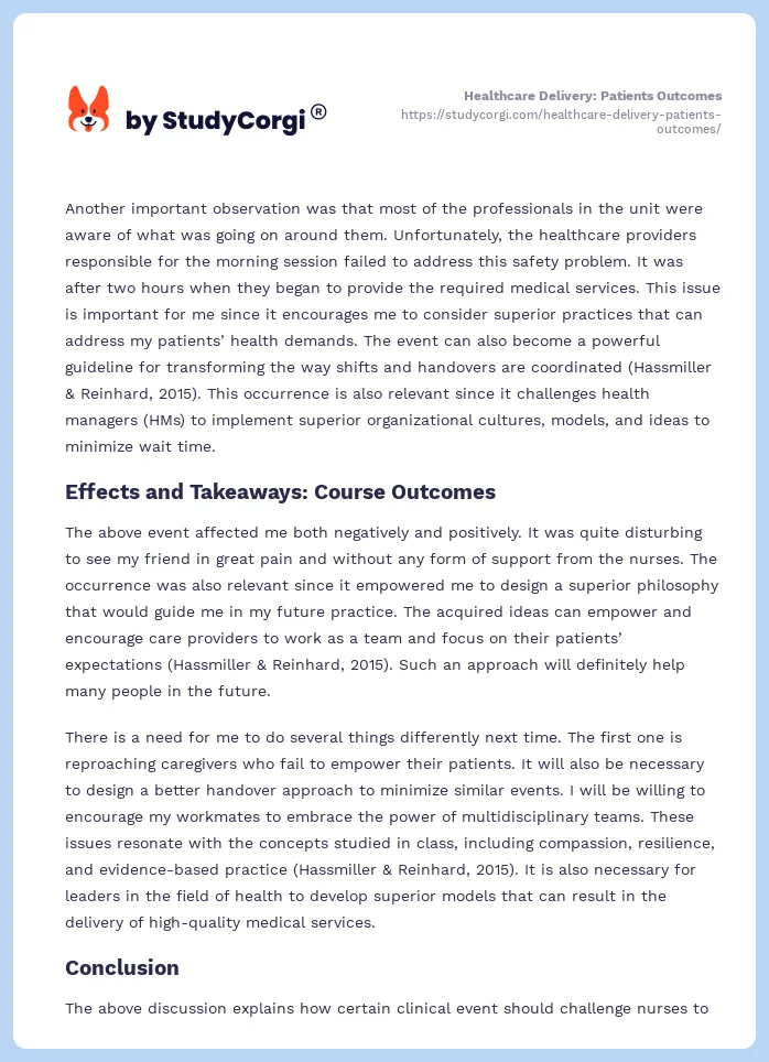 Healthcare Delivery: Patients Outcomes. Page 2