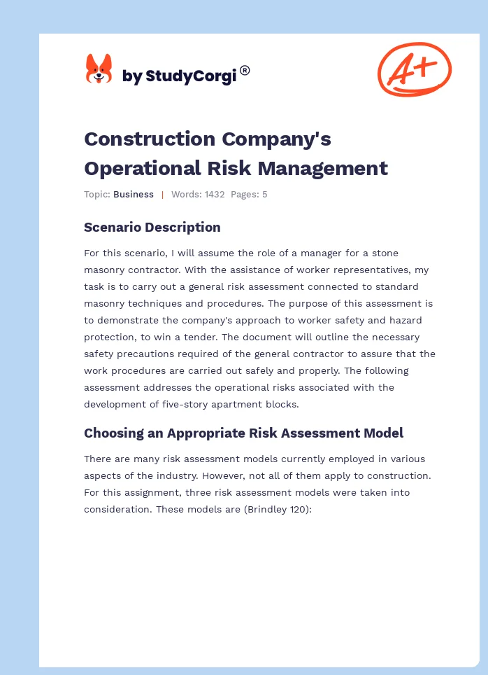 Construction Company's Operational Risk Management. Page 1