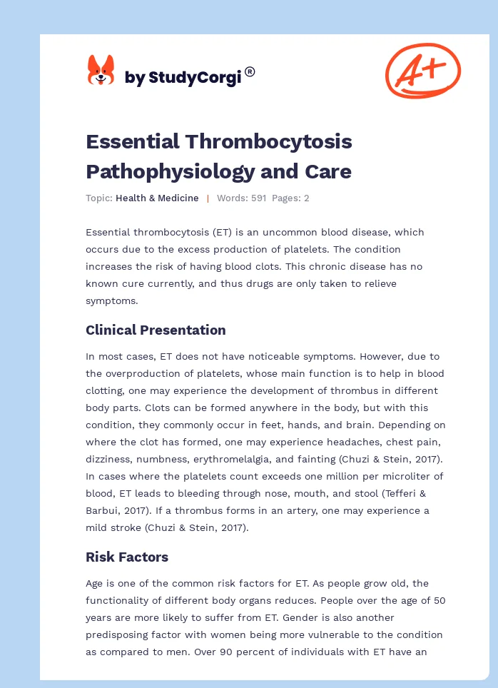 Essential Thrombocytosis Pathophysiology and Care. Page 1