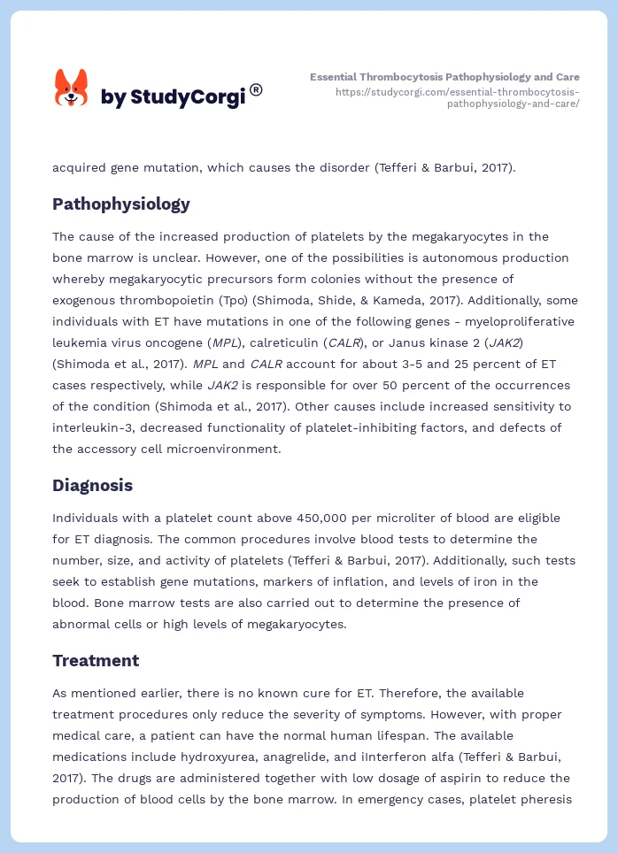 Essential Thrombocytosis Pathophysiology and Care. Page 2