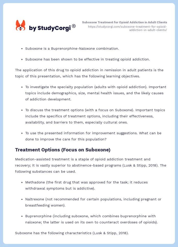 Suboxone Treatment for Opioid Addiction in Adult Clients. Page 2
