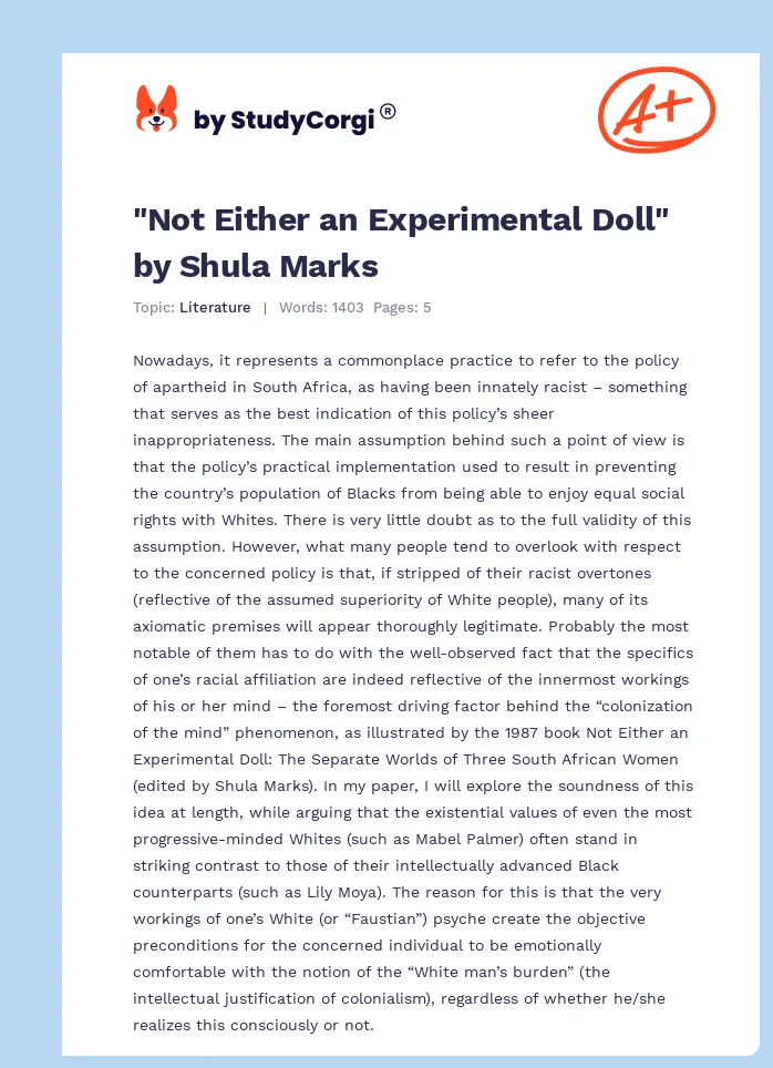 "Not Either an Experimental Doll" by Shula Marks. Page 1