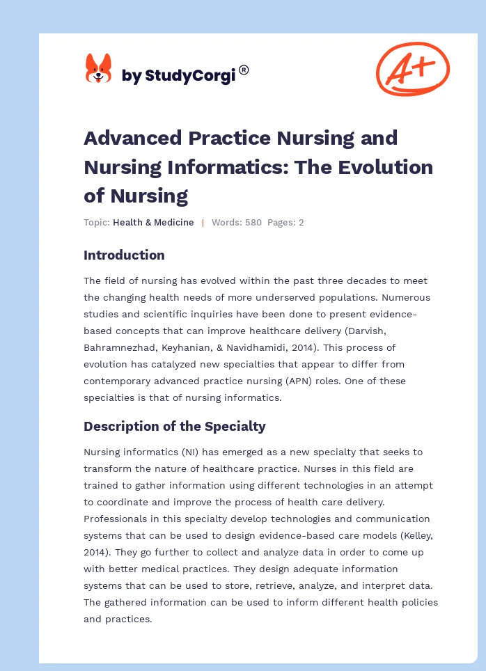 Advanced Practice Nursing and Nursing Informatics: The Evolution of Nursing. Page 1