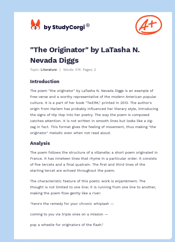 "The Originator" by LaTasha N. Nevada Diggs. Page 1