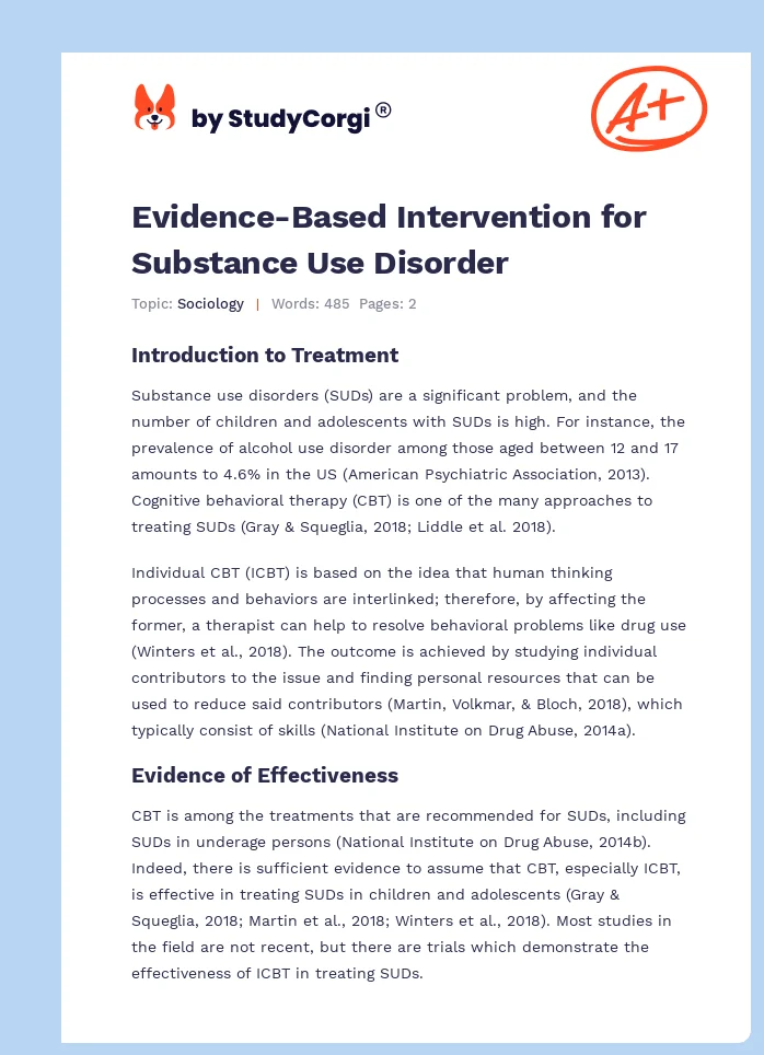 Evidence-Based Intervention for Substance Use Disorder. Page 1
