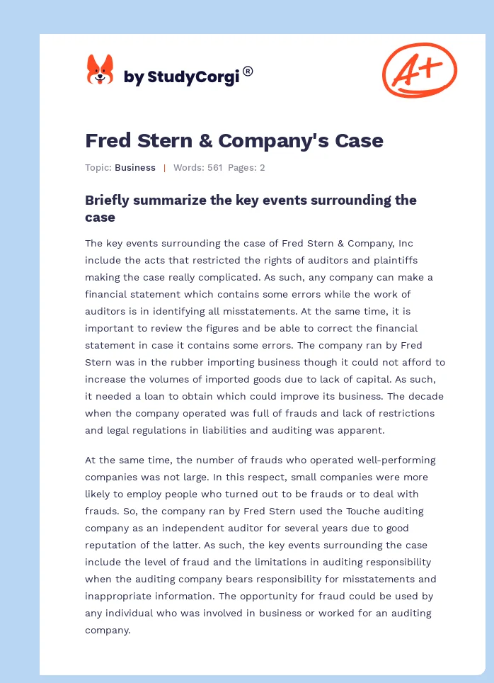 Fred Stern & Company's Case. Page 1