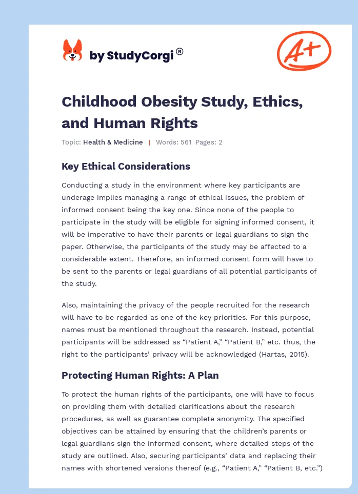 Childhood Obesity Study, Ethics, and Human Rights. Page 1
