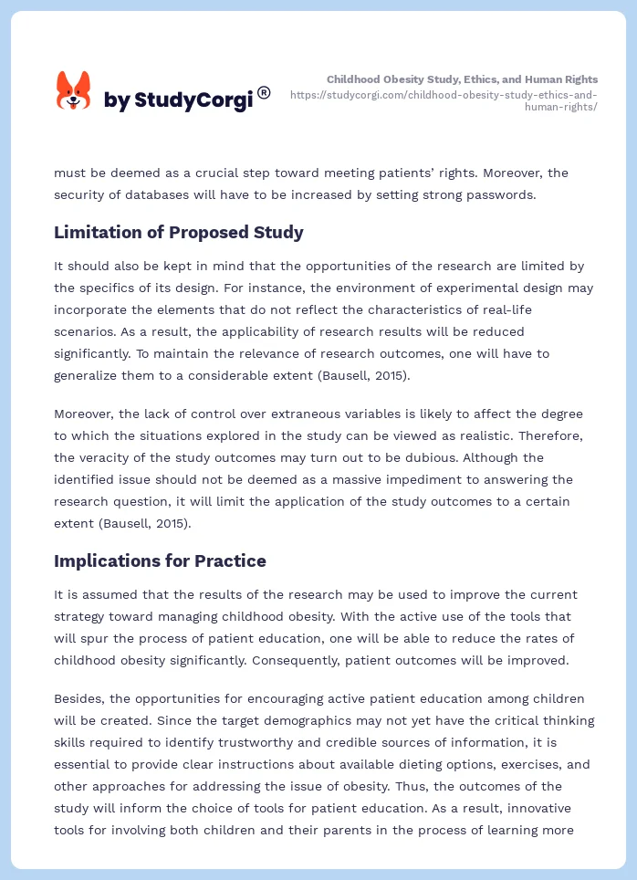 Childhood Obesity Study, Ethics, and Human Rights. Page 2