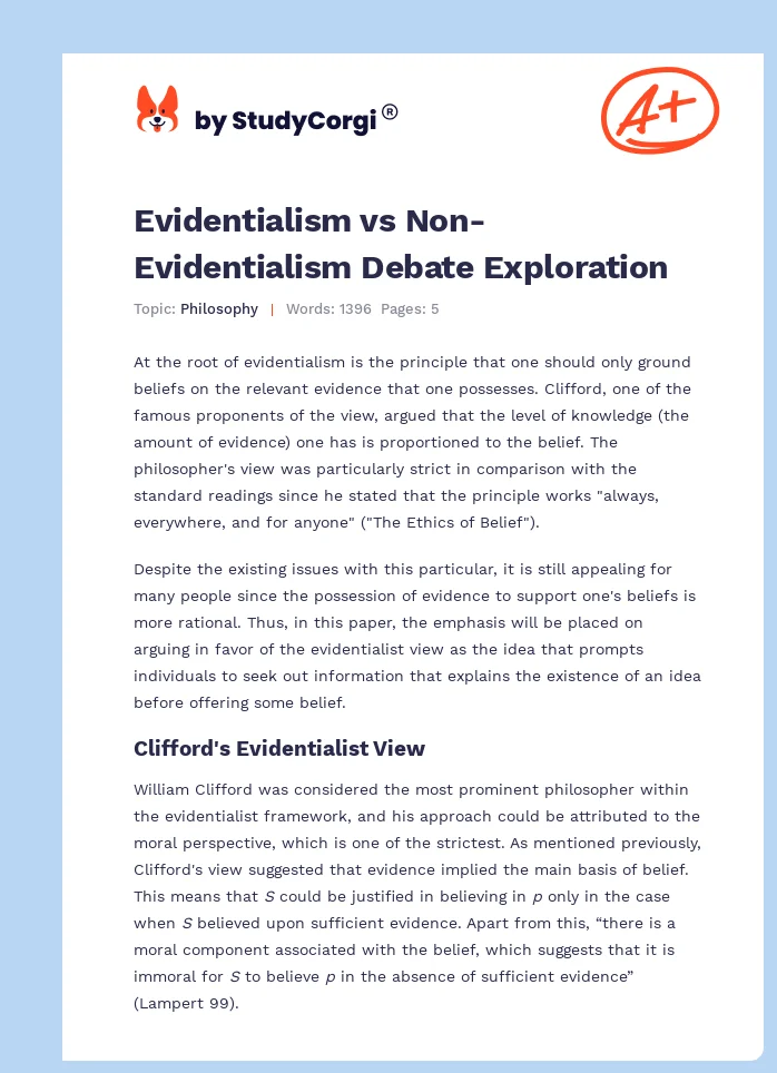 Evidentialism vs Non-Evidentialism Debate Exploration. Page 1