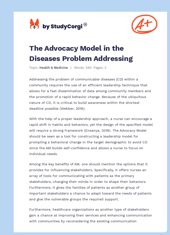 The Advocacy Model in the Diseases Problem Addressing. Page 1