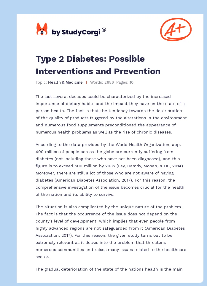 Type 2 Diabetes: Possible Interventions and Prevention. Page 1