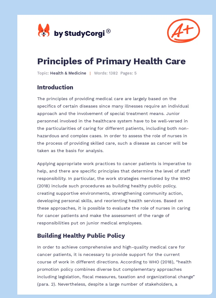 Principles of Primary Health Care. Page 1