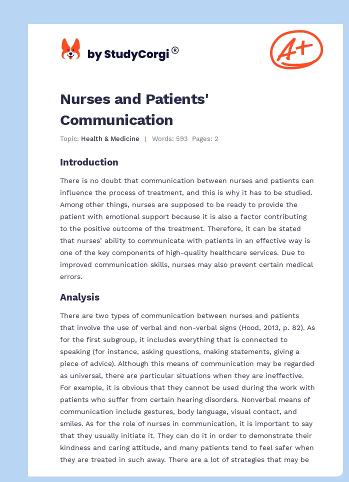 Nurses and Patients' Communication. Page 1