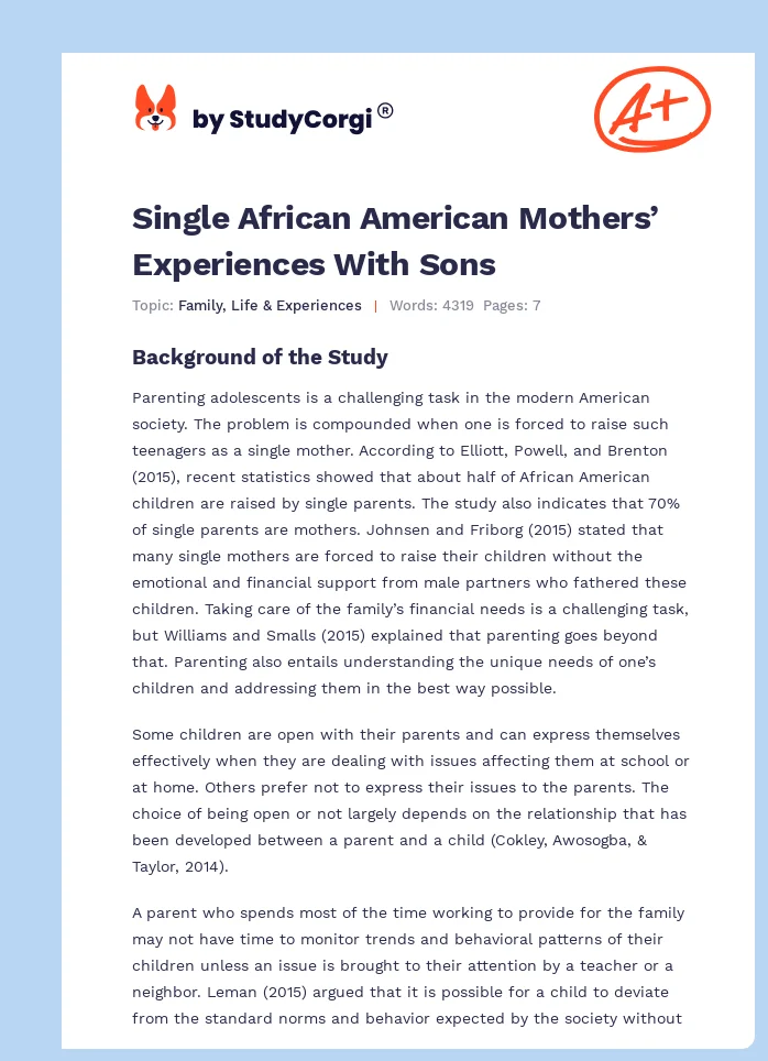 Single African American Mothers’ Experiences With Sons. Page 1