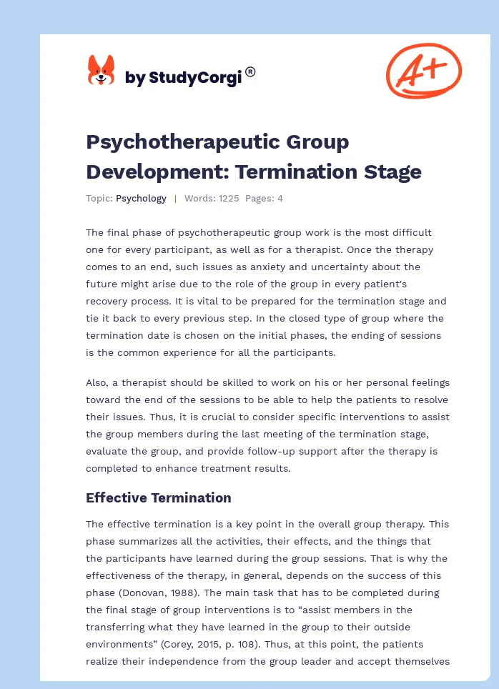 Psychotherapeutic Group Development: Termination Stage. Page 1