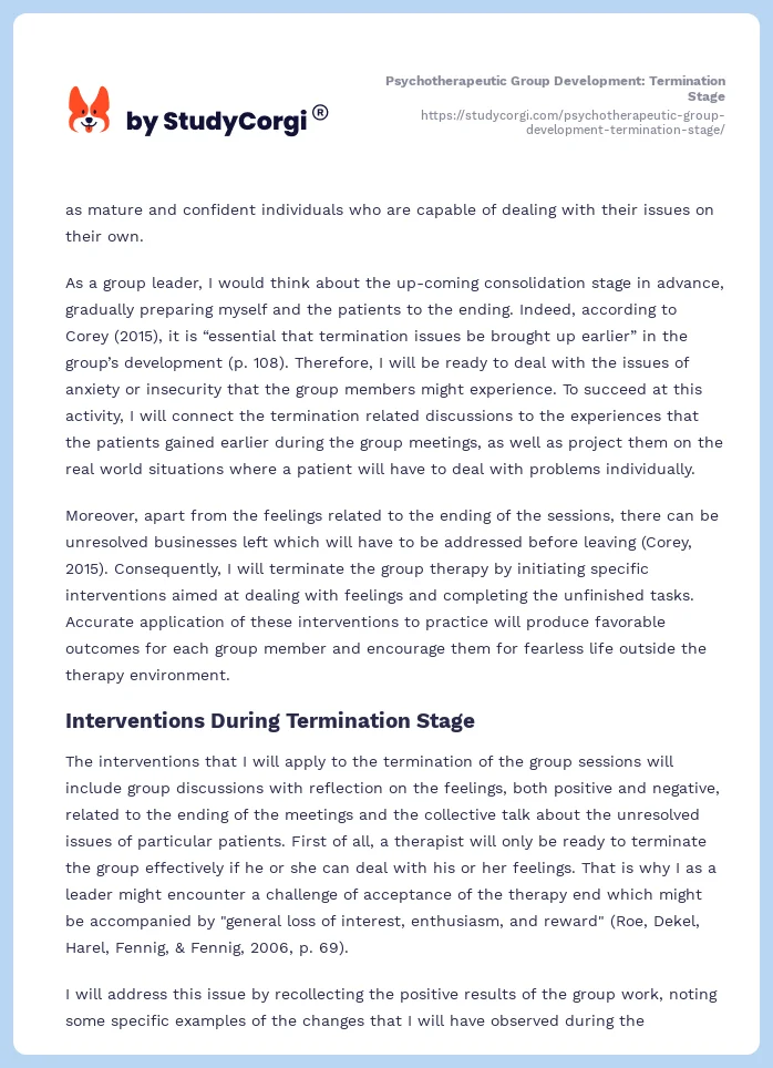Psychotherapeutic Group Development: Termination Stage. Page 2