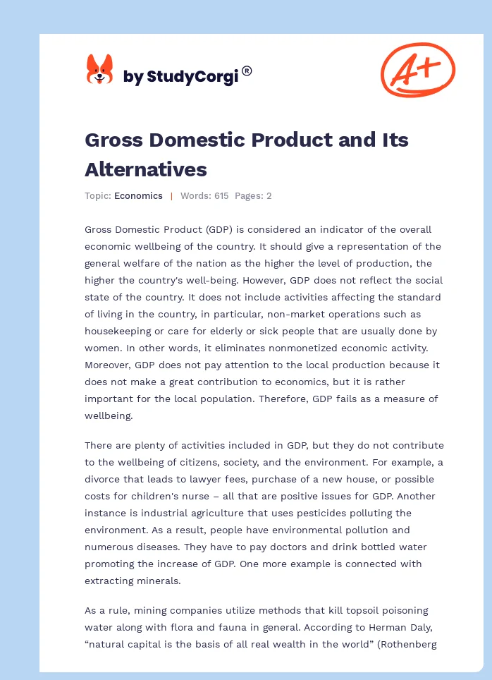 Gross Domestic Product and Its Alternatives. Page 1