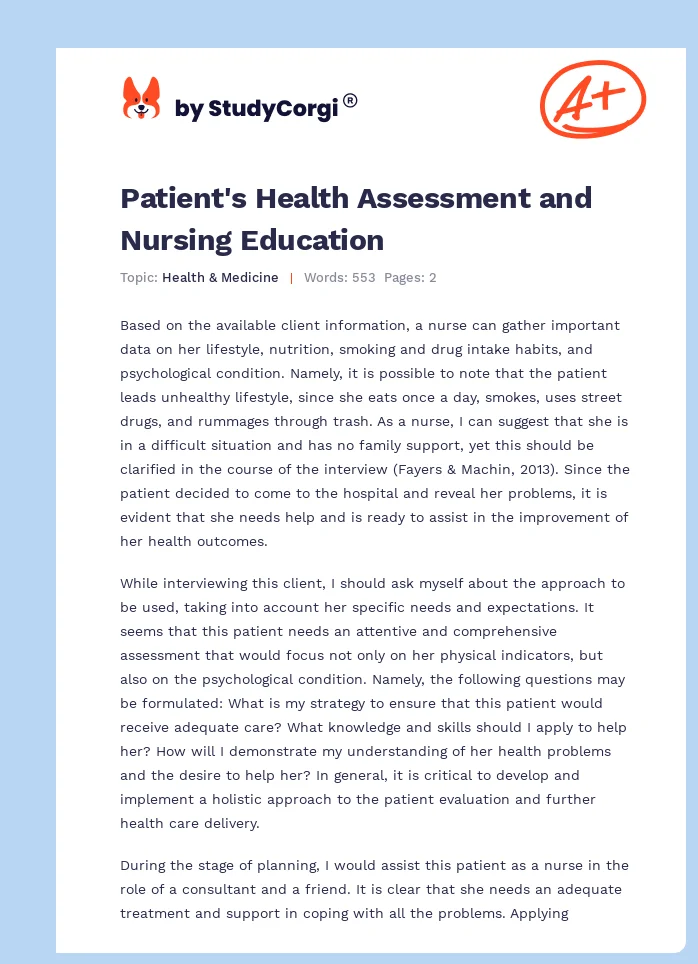 Patient's Health Assessment and Nursing Education. Page 1