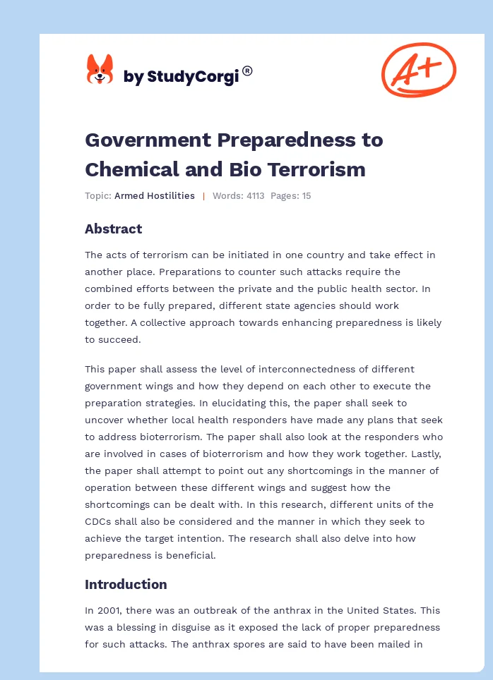 Government Preparedness to Chemical and Bio Terrorism. Page 1