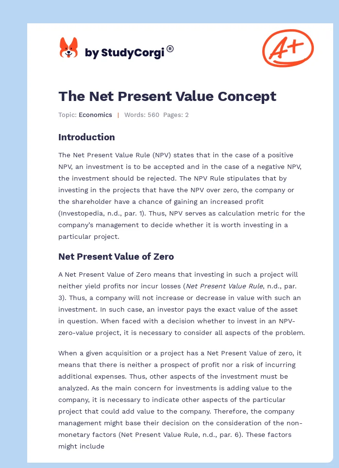 The Net Present Value Concept. Page 1