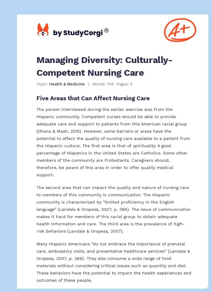 Managing Diversity: Culturally-Competent Nursing Care. Page 1