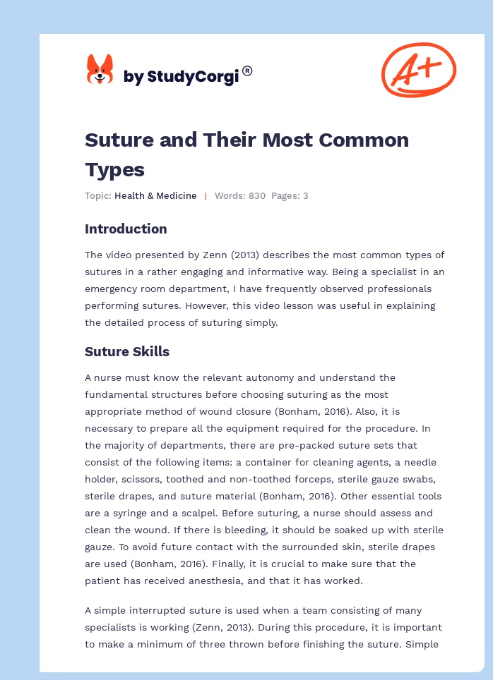 Suture and Their Most Common Types. Page 1