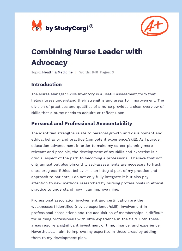Combining Nurse Leader with Advocacy. Page 1