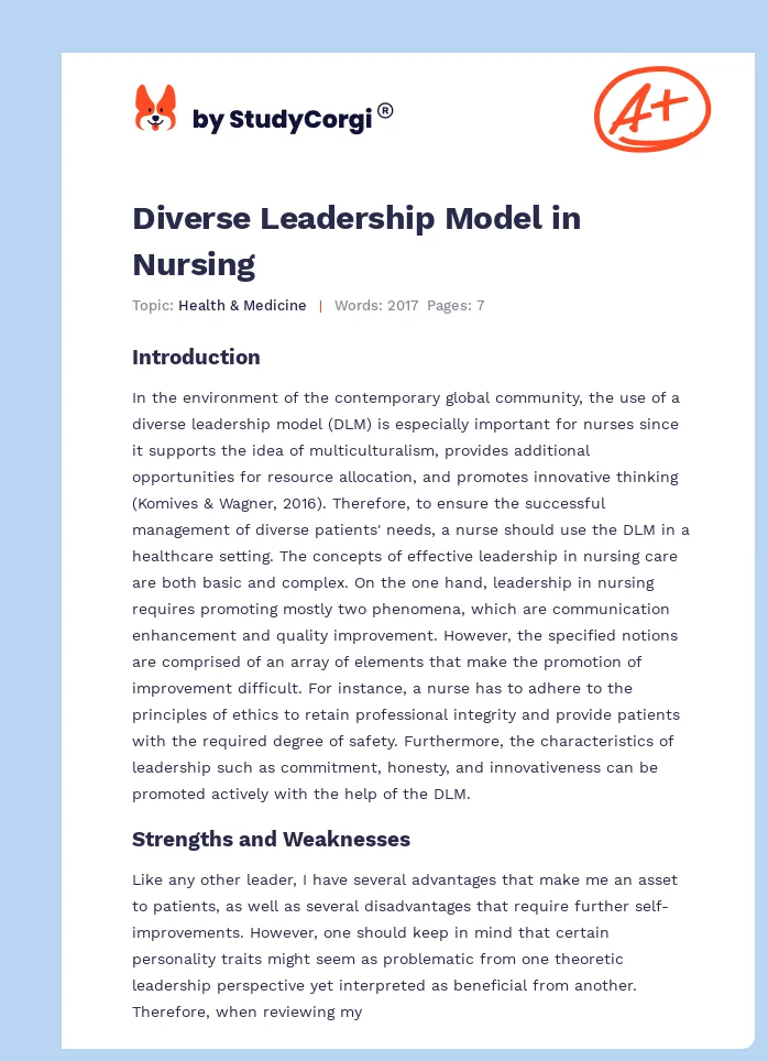Diverse Leadership Model in Nursing. Page 1