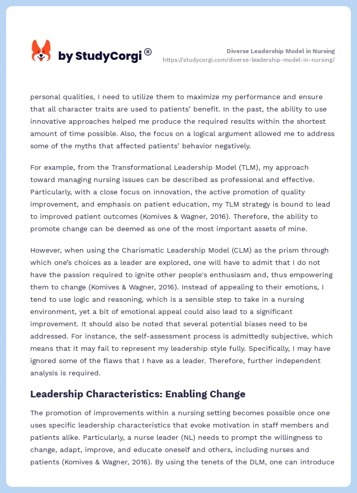 Diverse Leadership Model in Nursing. Page 2