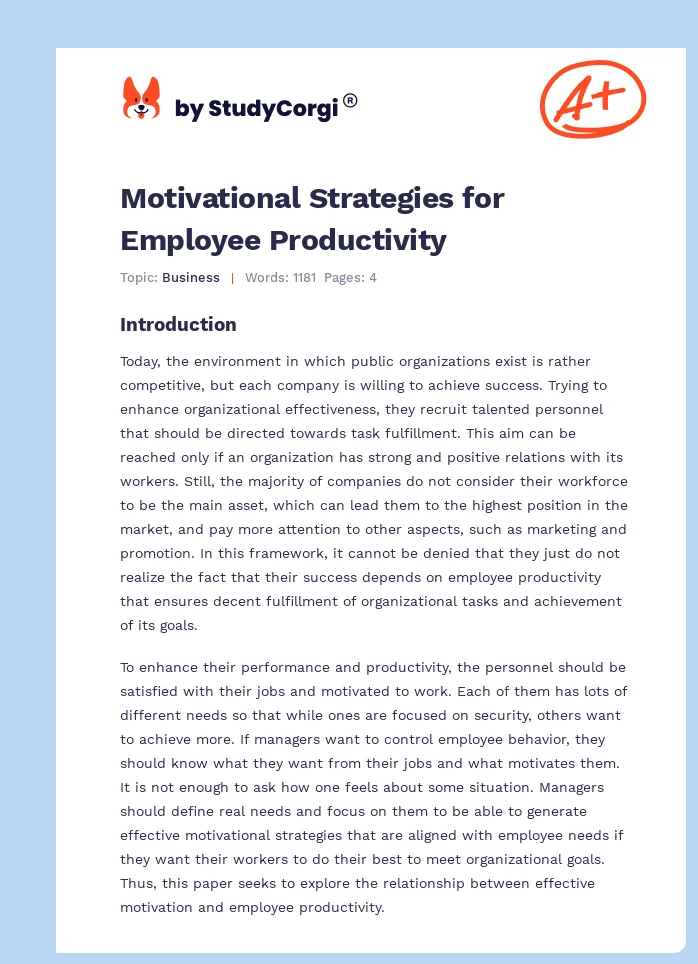 Motivational Strategies for Employee Productivity. Page 1