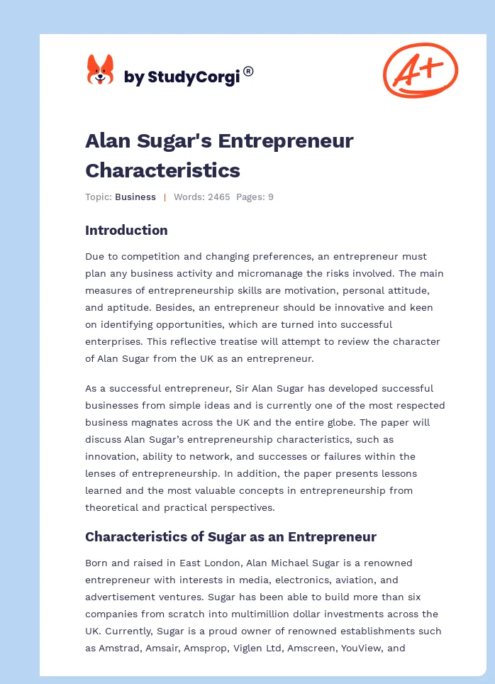 Alan Sugar's Entrepreneur Characteristics. Page 1