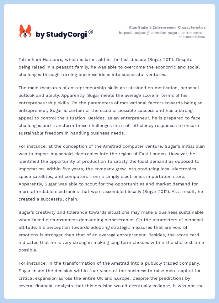 Alan Sugar's Entrepreneur Characteristics. Page 2