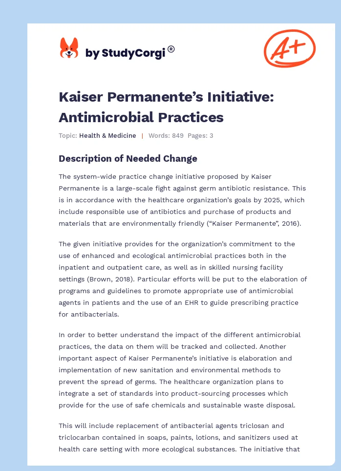 Kaiser Permanente’s Initiative: Antimicrobial Practices. Page 1