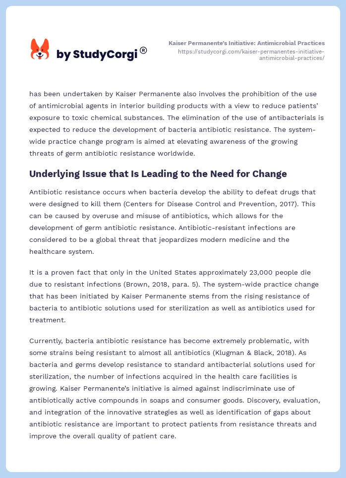 Kaiser Permanente’s Initiative: Antimicrobial Practices. Page 2