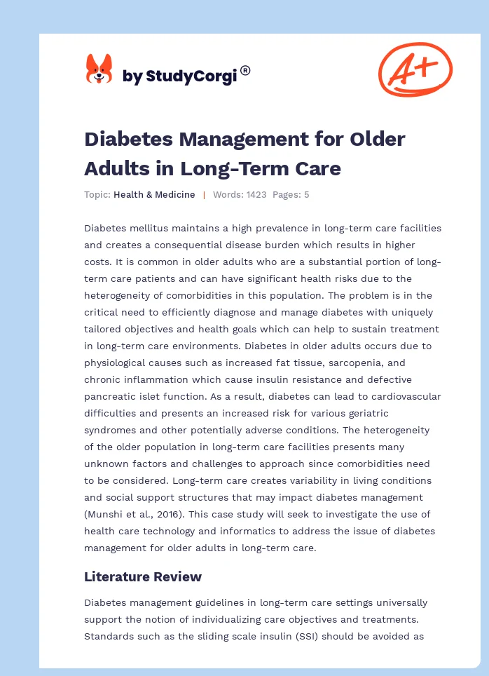 Diabetes Management for Older Adults in Long-Term Care. Page 1