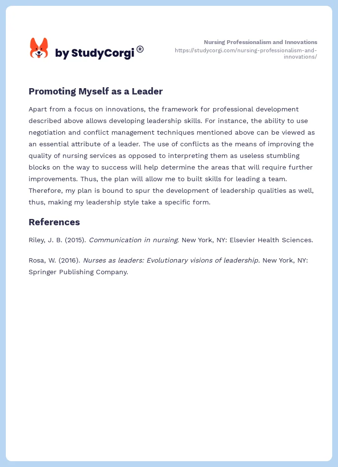 Nursing Professionalism and Innovations. Page 2