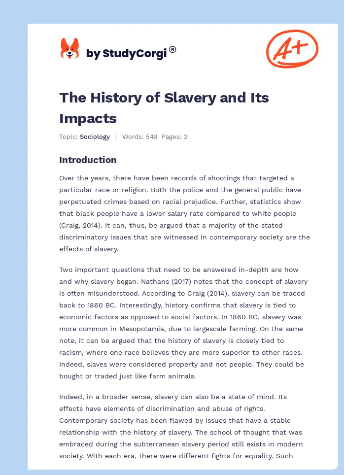 The History of Slavery and Its Impacts. Page 1