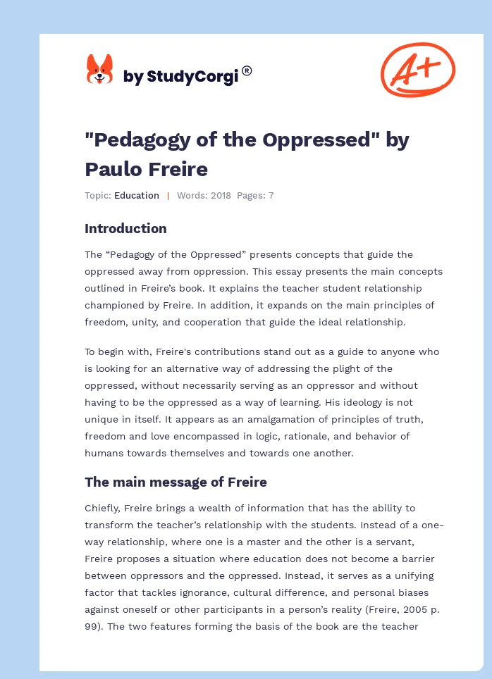 "Pedagogy of the Oppressed" by Paulo Freire. Page 1