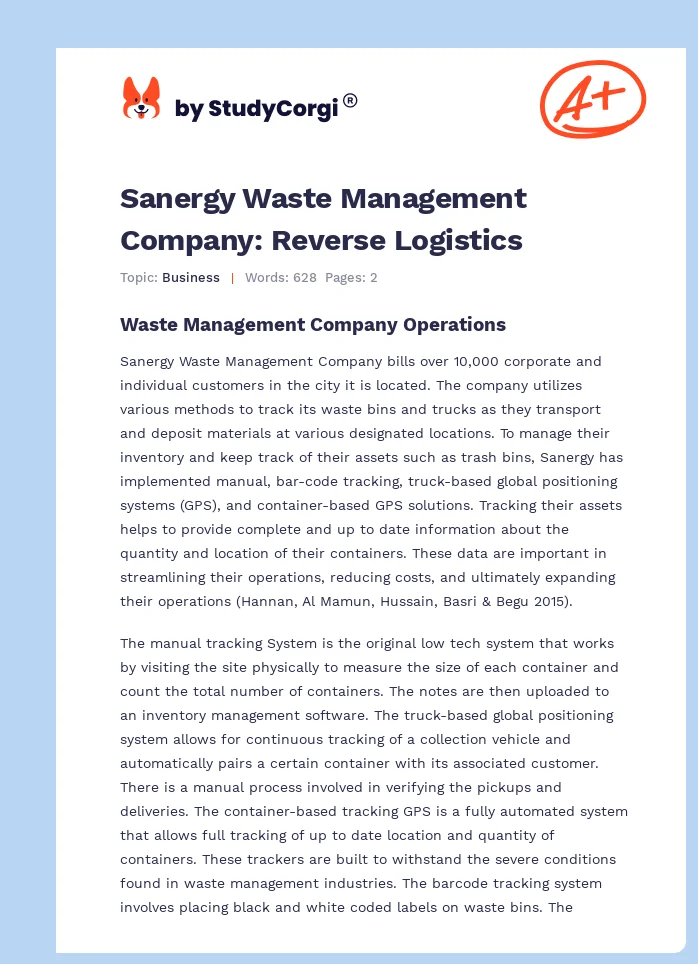 Sanergy Waste Management Company: Reverse Logistics. Page 1