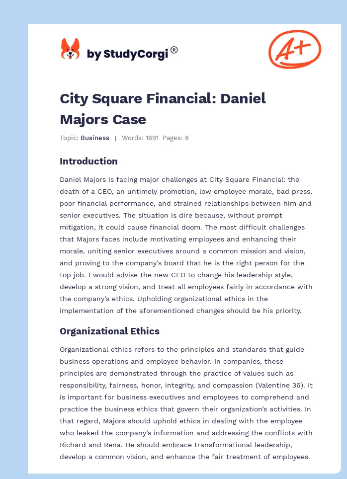City Square Financial: Daniel Majors Case. Page 1