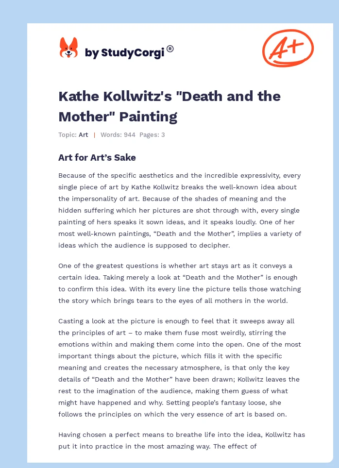 Kathe Kollwitz's "Death and the Mother" Painting. Page 1