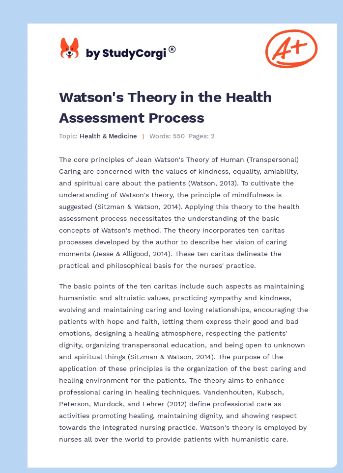 Watson's Theory in the Health Assessment Process. Page 1