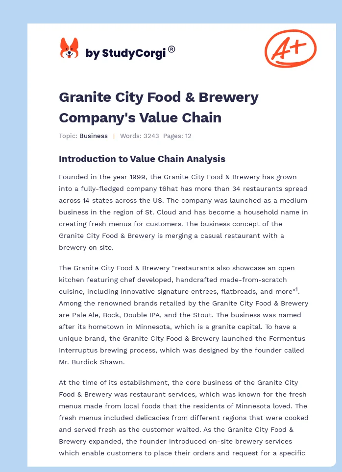 Granite City Food & Brewery Company's Value Chain. Page 1