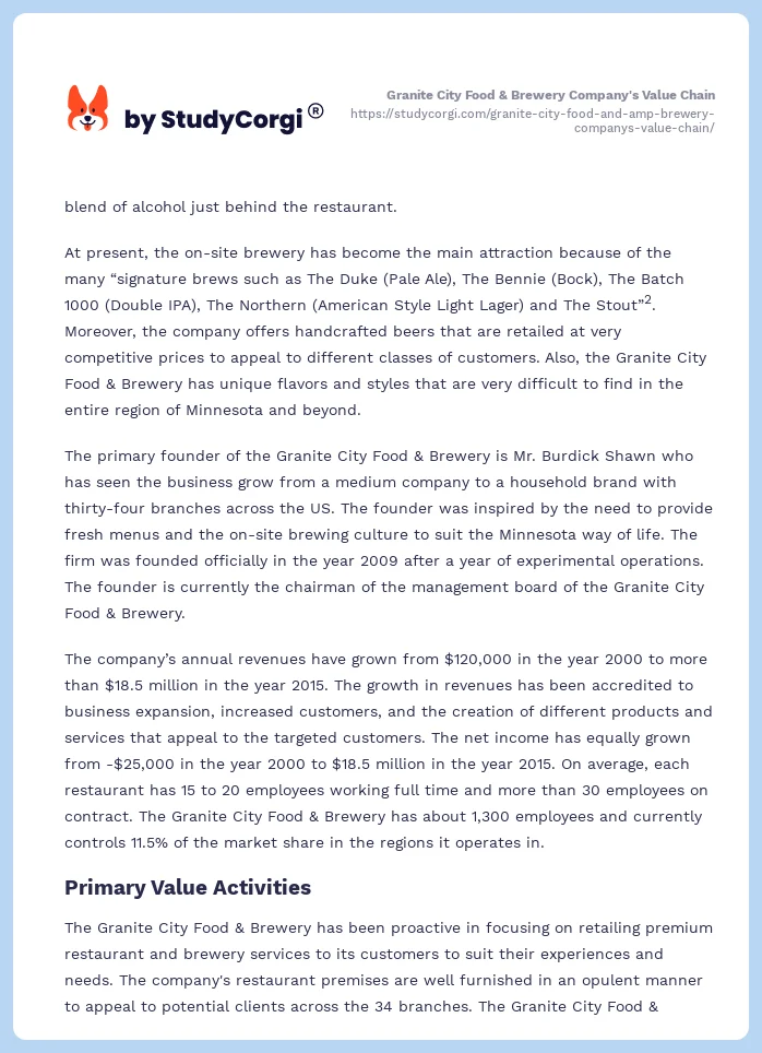 Granite City Food & Brewery Company's Value Chain. Page 2