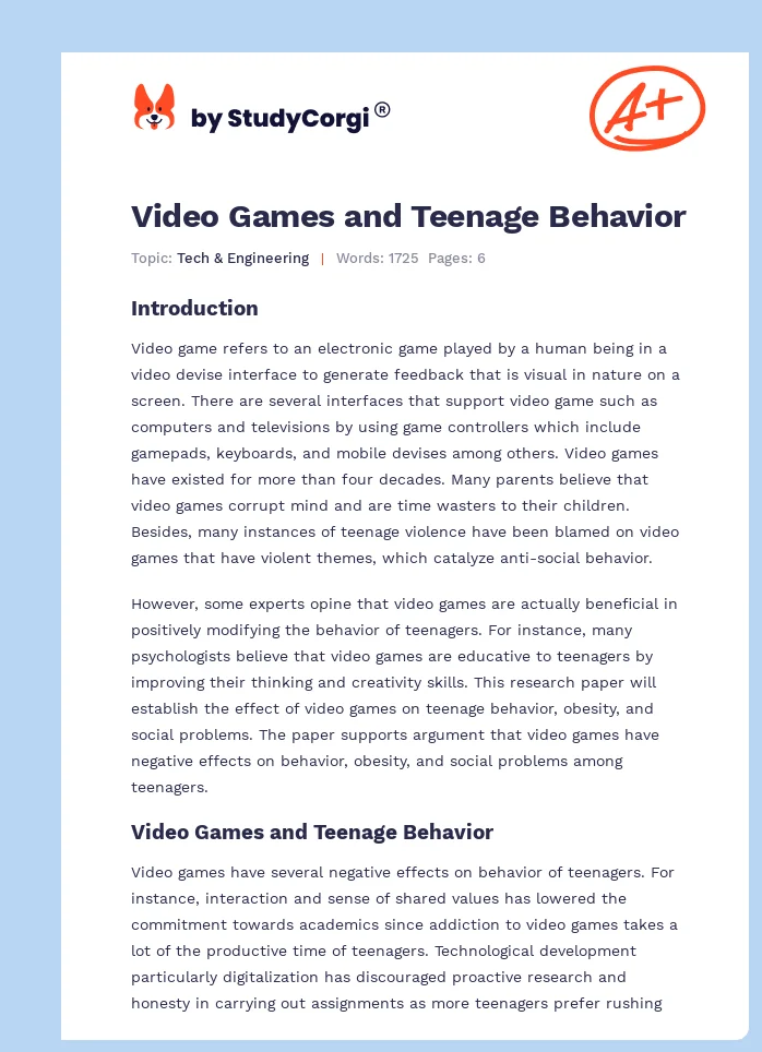Video Games and Teenage Behavior. Page 1