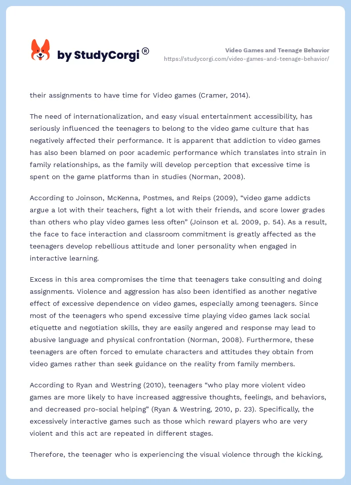 The Negative Impact of Online Games on Student'S Behavior Free Essay Example