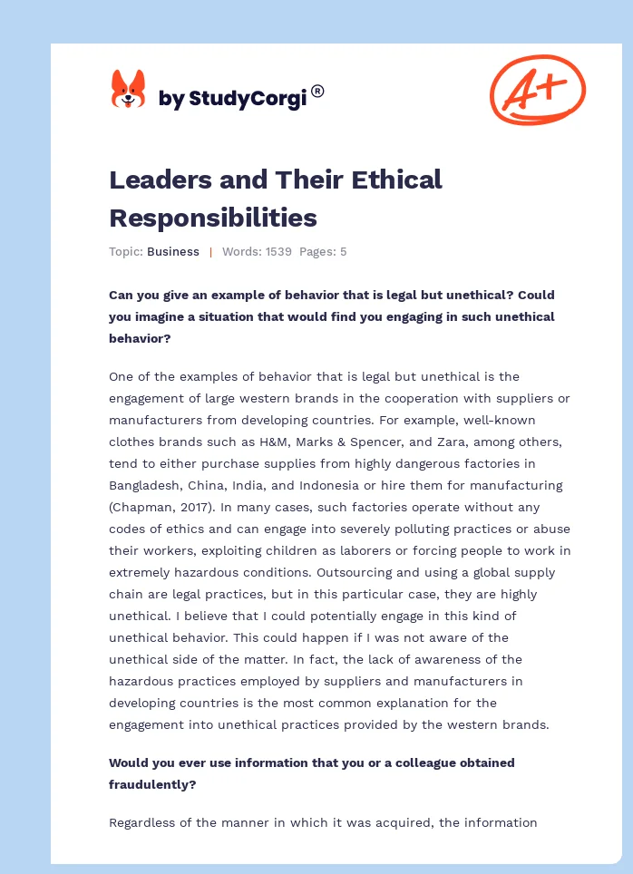 Leaders and Their Ethical Responsibilities. Page 1